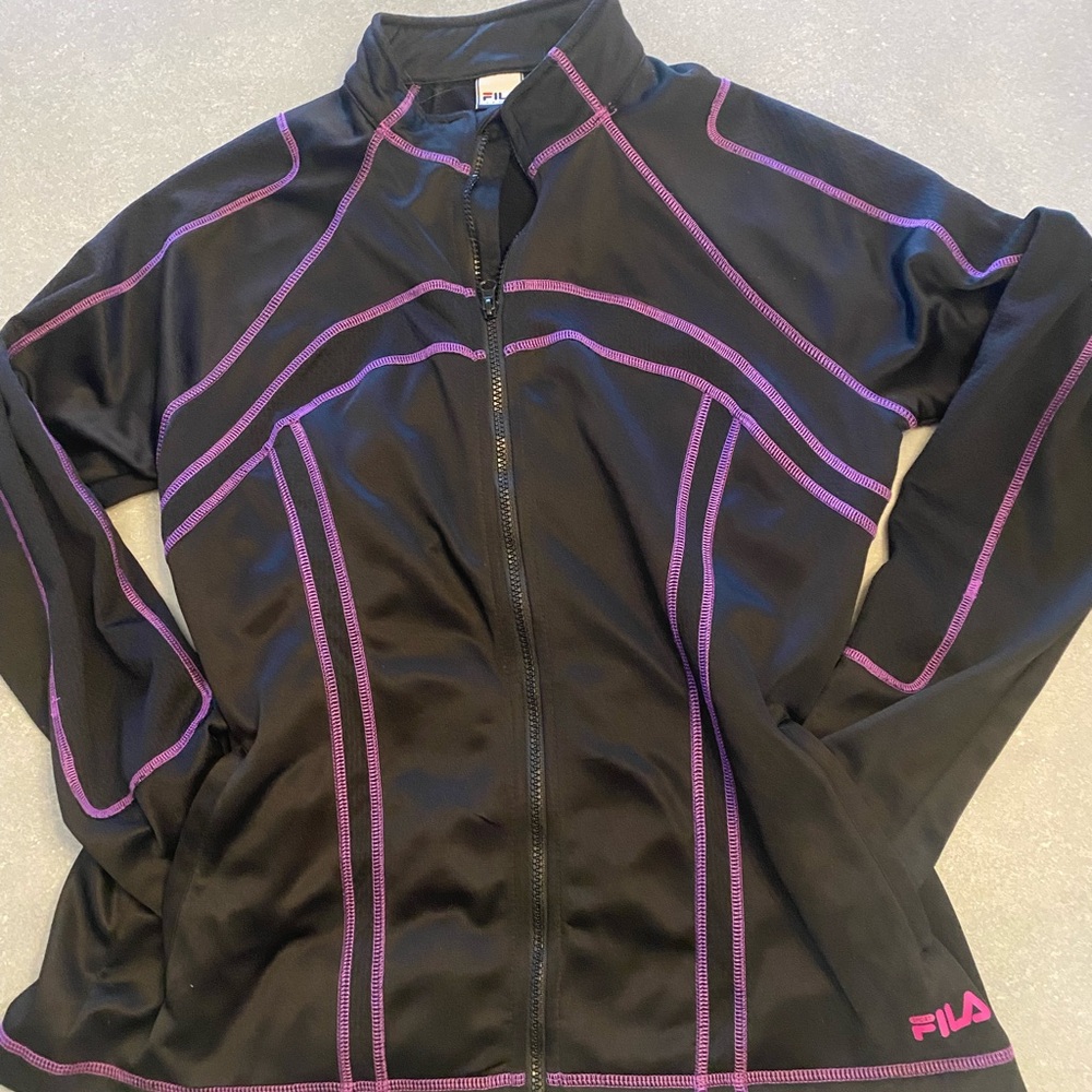 Fila Women's Black Bomber Jacket with Purple Accents